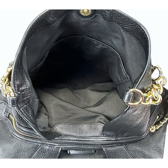 Coach Lexy Lexi Bag Purse F22210 Black Pebbled Leather Gold Tone Chain Handles - Picture 12 of 16